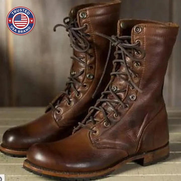 Women's lace-up leather fold-over ankle winter boots