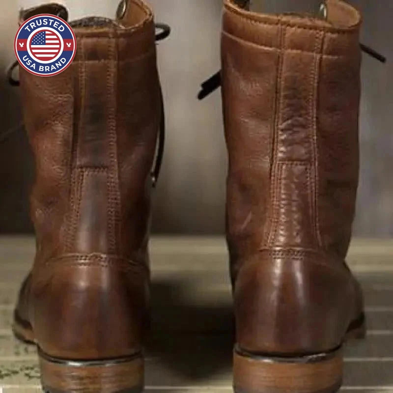 Women's lace-up leather fold-over ankle winter boots