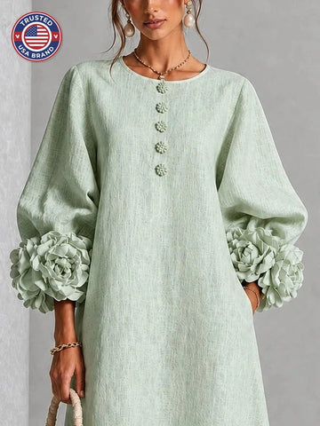 Women's winter midi dress balloon sleeve rosette cuff wedding guest