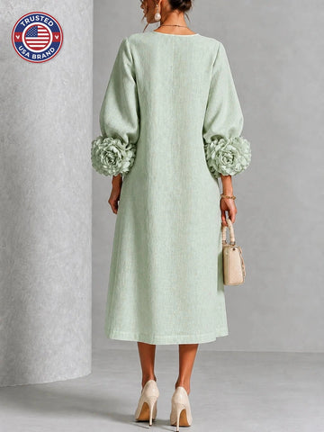 Women's winter midi dress balloon sleeve rosette cuff wedding guest