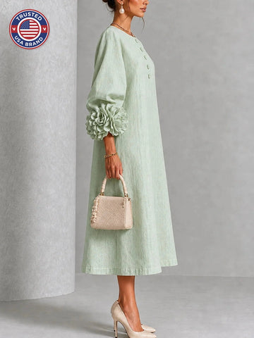 Women's winter midi dress balloon sleeve rosette cuff wedding guest
