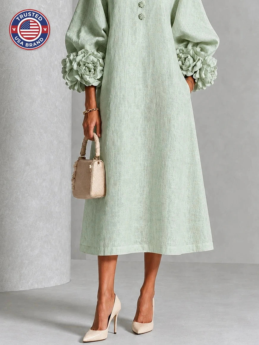 Women's winter midi dress balloon sleeve rosette cuff wedding guest