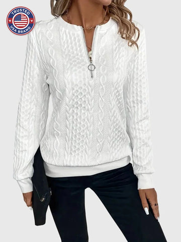Cable knit zip-up winter sweater for women
