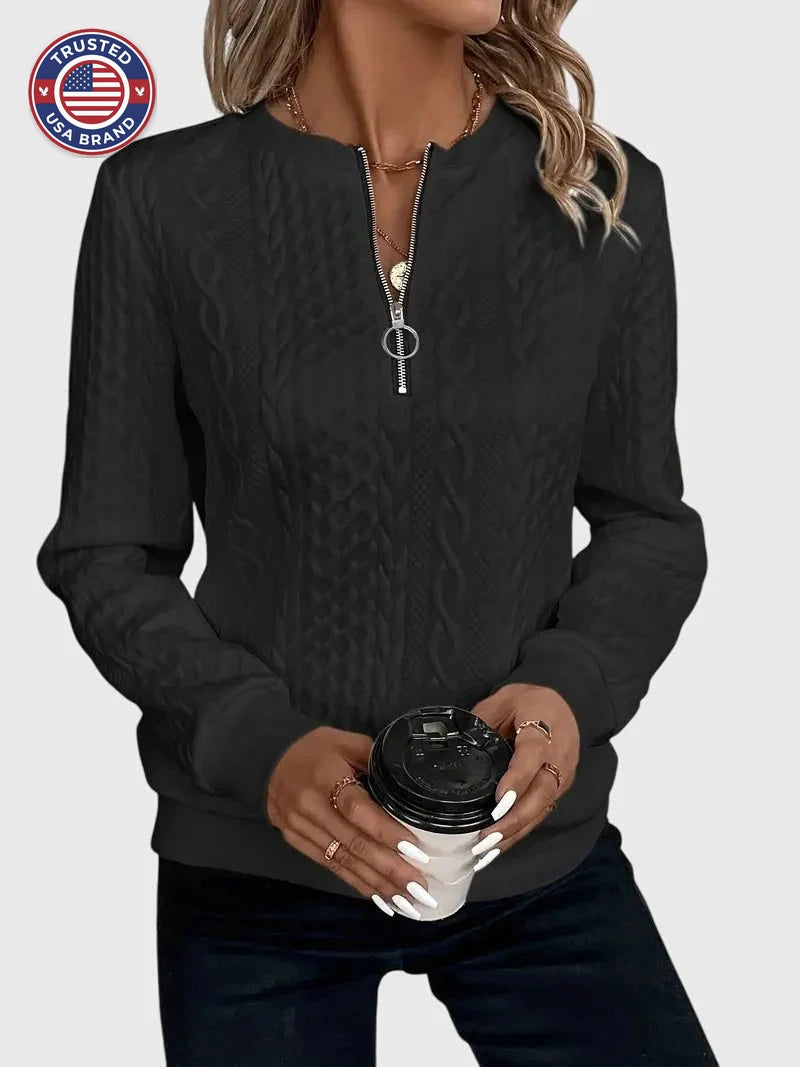 Cable knit zip-up winter sweater for women