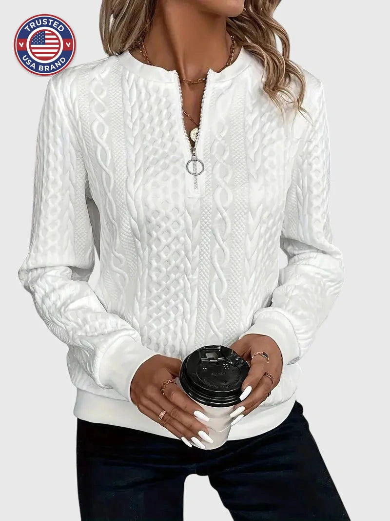 Cable knit zip-up winter sweater for women