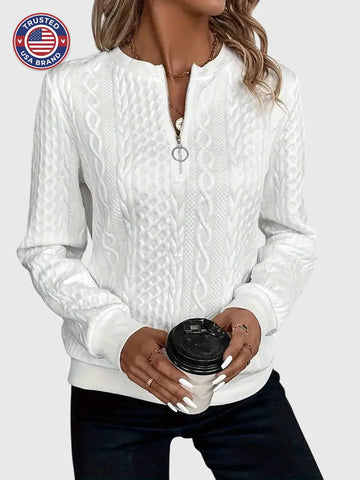 Cable knit zip-up winter sweater for women