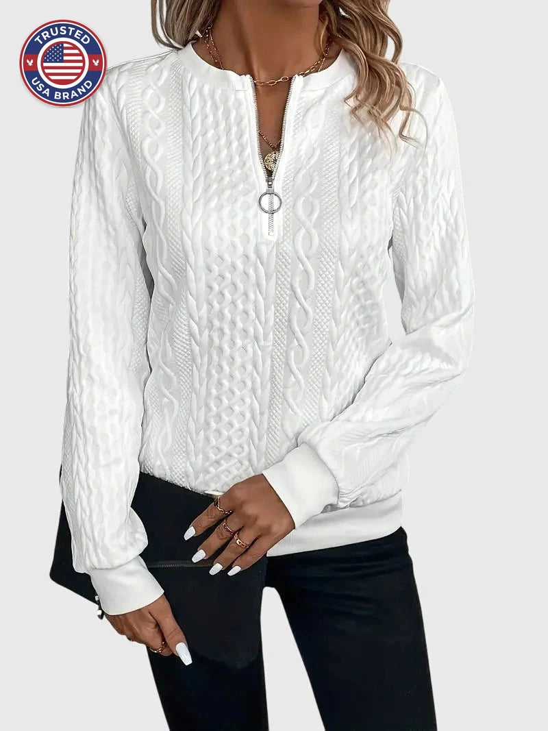 Cable knit zip-up winter sweater for women
