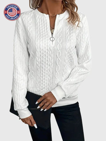 Cable knit zip-up winter sweater for women