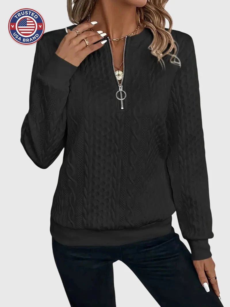 Cable knit zip-up winter sweater for women