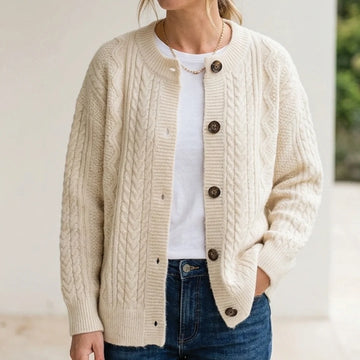 Women's cable knit winter chunky cardigan sweater in Beige