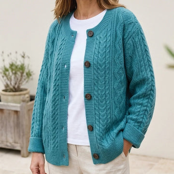 Women's cable knit winter chunky cardigan sweater in Blue