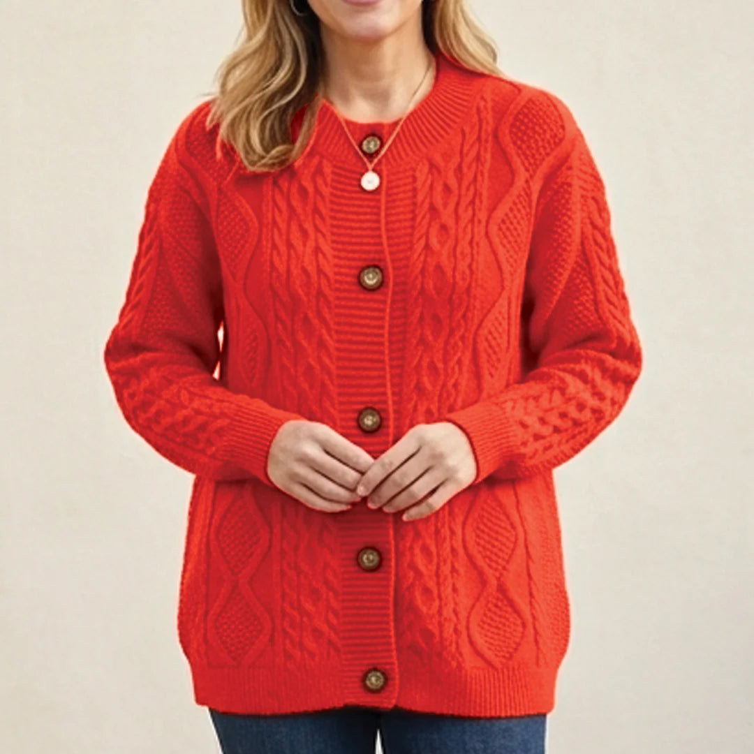 Women's cable knit winter chunky cardigan sweater in Orange