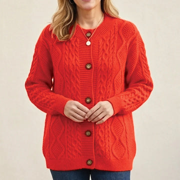Women's cable knit winter chunky cardigan sweater in Orange