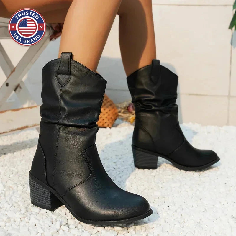 Classic Mid-Calf Western Boots - Brown