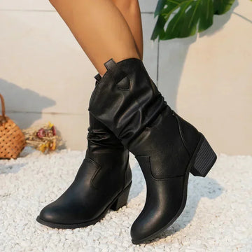 Classic Mid-Calf Western Boots - Brown