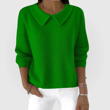 Women's rounded knit collared winter sweater - Green