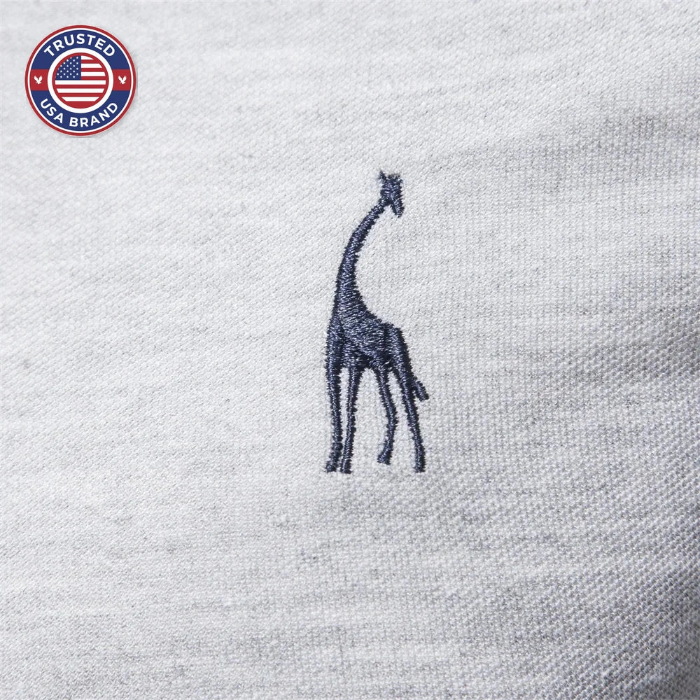 Women's cotton button-front winter collared blouse with giraffe embroidery - Dark Blue
