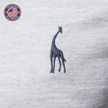 Women's cotton button-front winter collared blouse with giraffe embroidery - Dark Blue