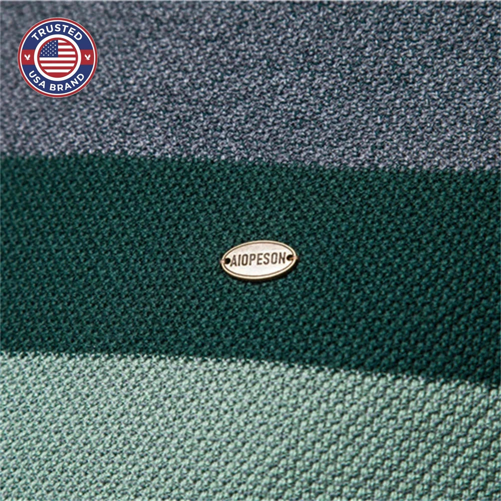 Women's striped knit crew neck winter sweater with chest emblem - Blue