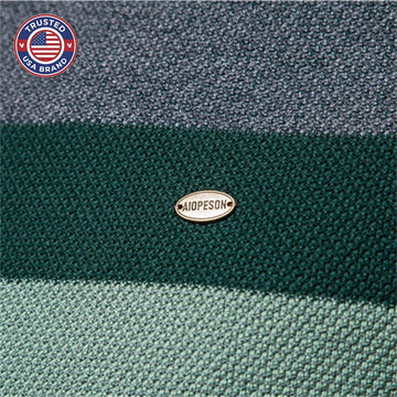Women's striped knit crew neck winter sweater with chest emblem - Blue