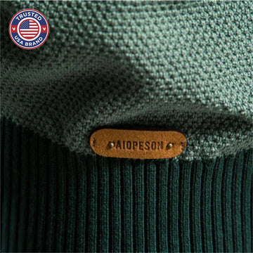Women's striped knit crew neck winter sweater with chest emblem - Blue