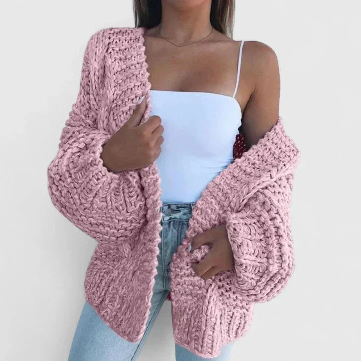 Women's knit open-front winter cardigan with balloon sleeves - Black