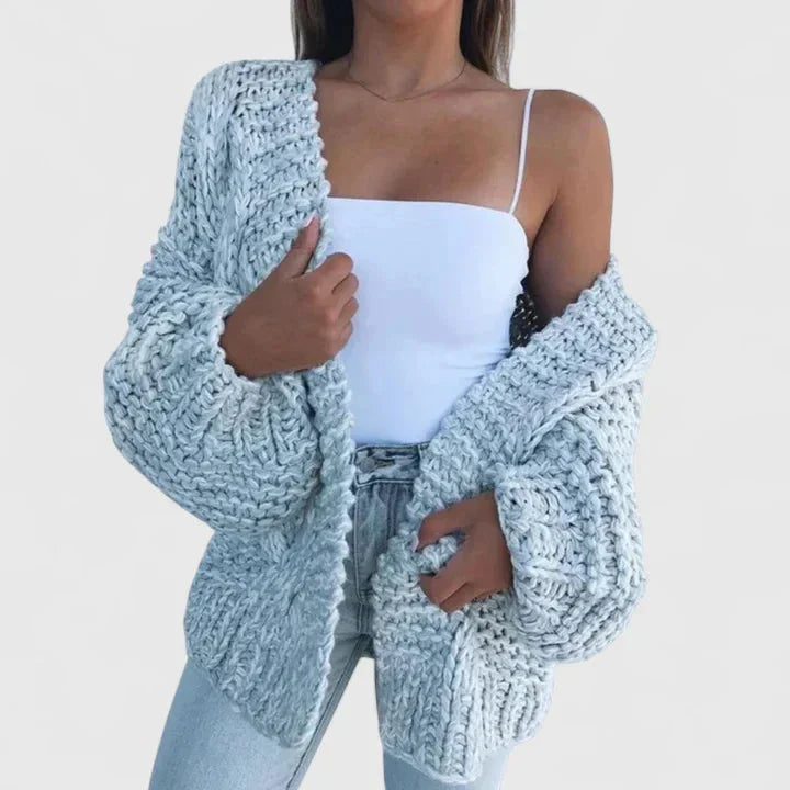 Women's knit open-front winter cardigan with balloon sleeves - Black