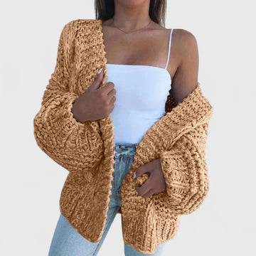 Women's knit open-front winter cardigan with balloon sleeves - Black