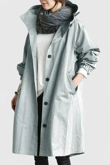 Women's button-front hooded winter parka with elasticated cuffs - Light Gray