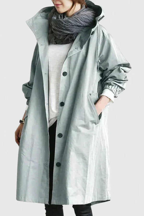 Women's button-front hooded winter parka with elasticated cuffs - Light Gray
