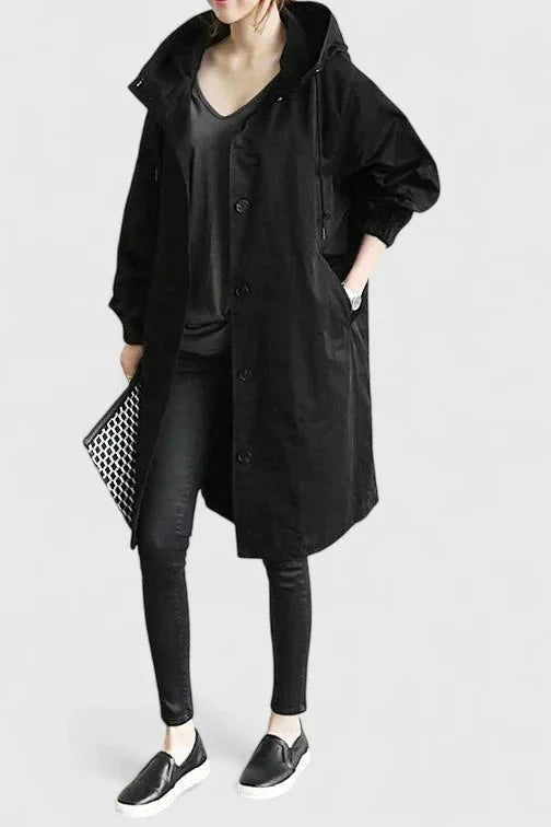 Women's button-front hooded winter parka with elasticated cuffs - Light Gray
