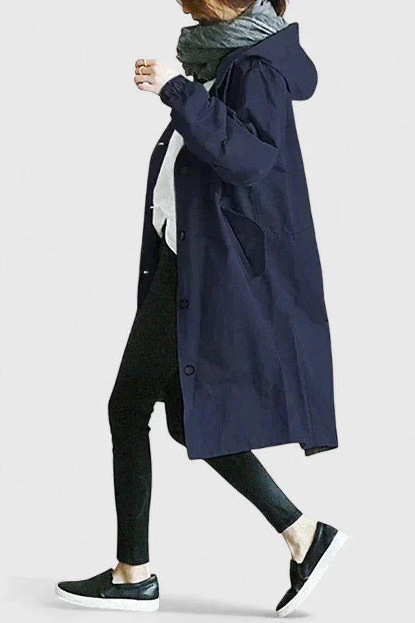 Women's button-front hooded winter parka with elasticated cuffs - Light Gray