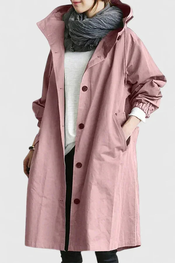 Women's button-front hooded winter parka with elasticated cuffs - Light Gray