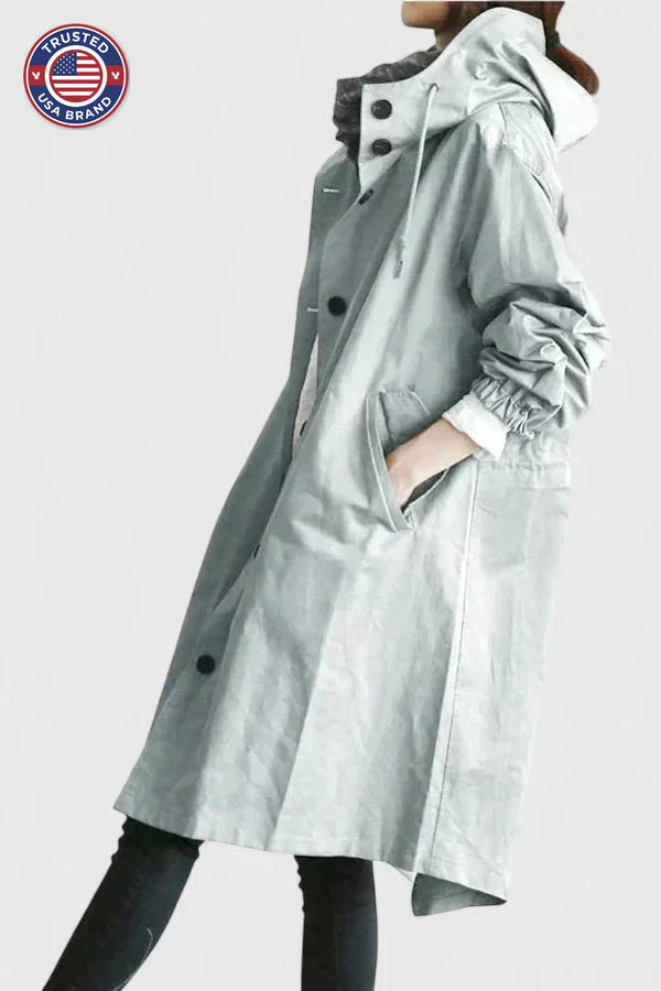 Women's button-front hooded winter parka with elasticated cuffs - Light Gray