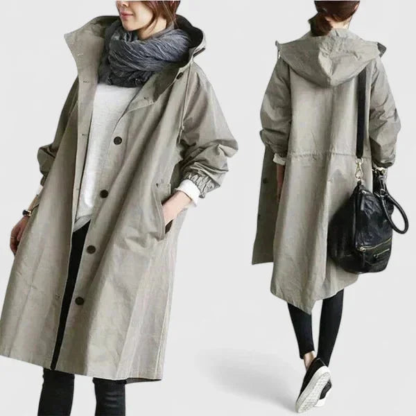 Women's button-front hooded winter parka with elasticated cuffs - Light Gray
