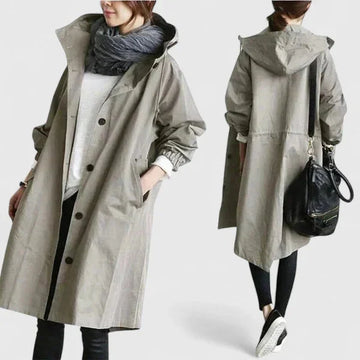 Women's button-front hooded winter parka with elasticated cuffs - Light Gray
