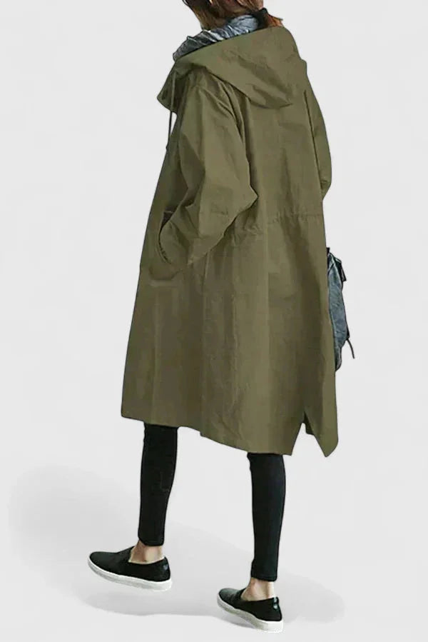 Women's button-front hooded winter parka with elasticated cuffs - Light Gray