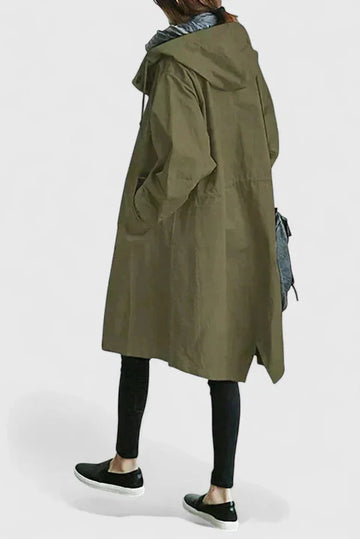 Women's button-front hooded winter parka with elasticated cuffs - Light Gray