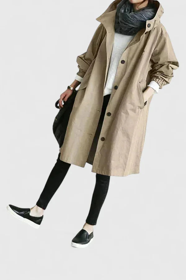Women's button-front hooded winter parka with elasticated cuffs - Light Gray
