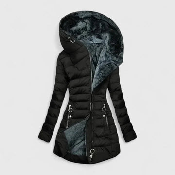 Women's lined quilted zip-up winter faux fur coat - Light Green