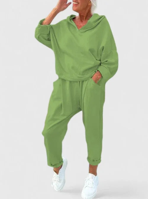 Comfortable Hooded Sweatshirt Set - Apricot