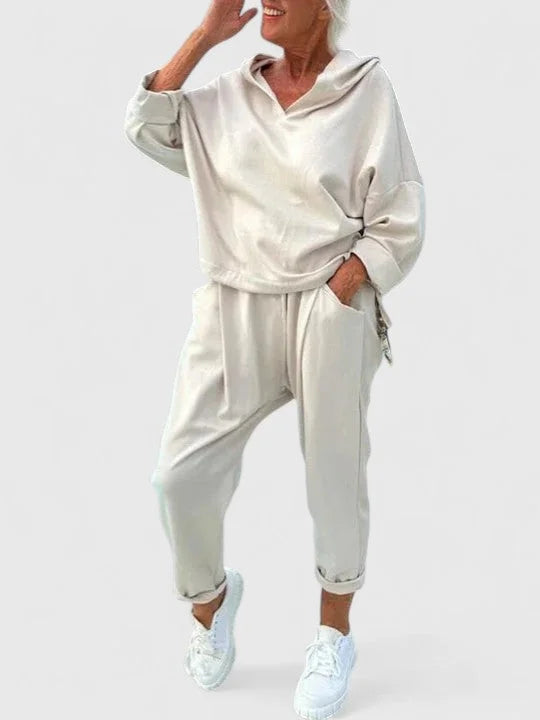 Comfortable Hooded Sweatshirt Set - Apricot