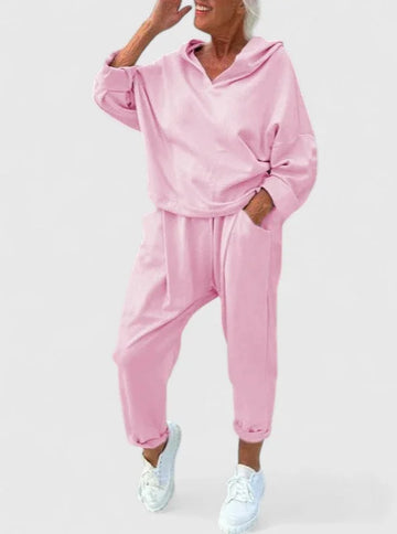 Comfortable Hooded Sweatshirt Set - Apricot
