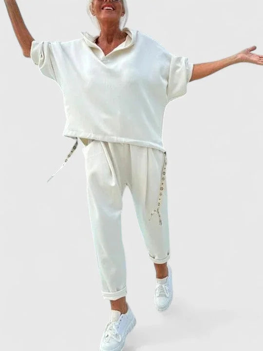 Comfortable Hooded Sweatshirt Set - Apricot