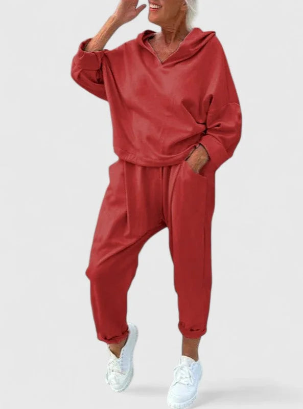 Comfortable Hooded Sweatshirt Set - Apricot