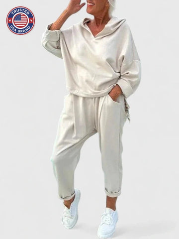 Comfortable Hooded Sweatshirt Set - Apricot
