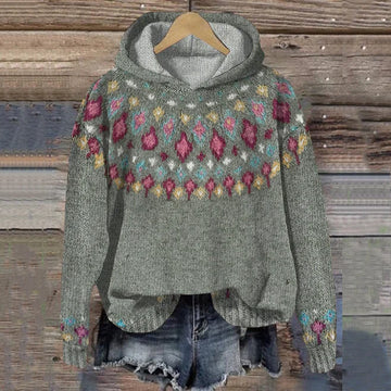Women's fair isle knit winter hoodie - Gray