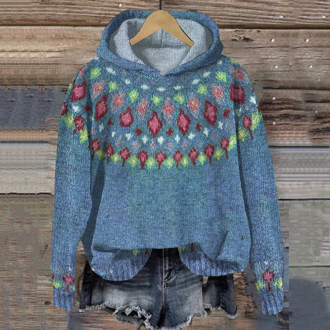 Women's fair isle knit winter hoodie - Gray