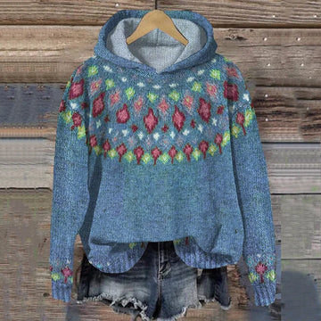 Women's fair isle knit winter hoodie - Gray