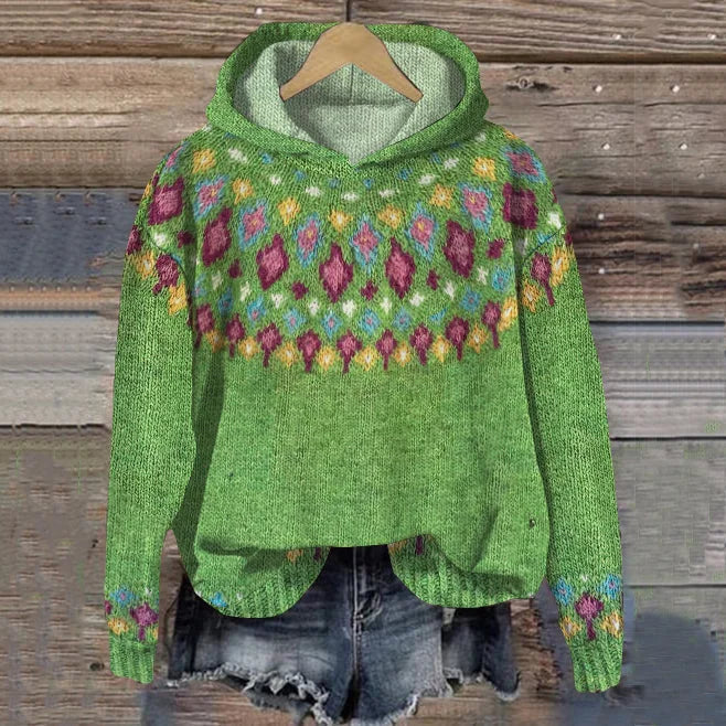 Women's fair isle knit winter hoodie - Gray